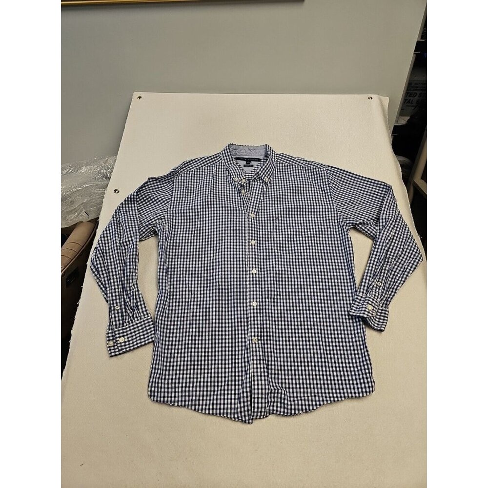 Tommy Hilfiger Mens XL Classic Fit Gingham Button Down Shirt Blue White Cotton